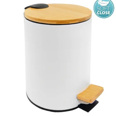 BAMBUS odpadkový koš kulatý 5l, Soft Close, bílá mat