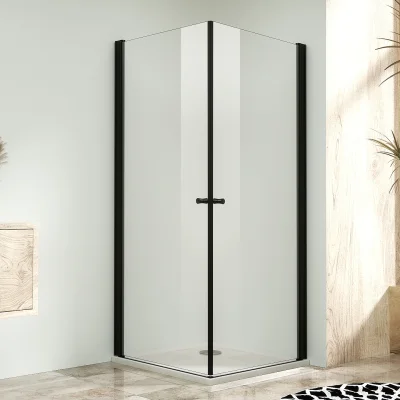 Sprchová zástěna 85x85, oboustranně otevírací, čirá, černá -  ALFA DUE